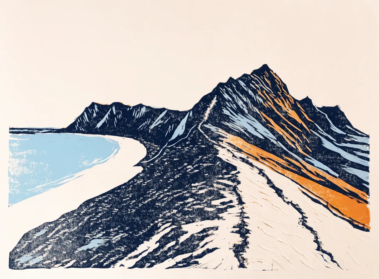 tursti langs en fjellrygg over en strand i Lofoten (illustrasjon)